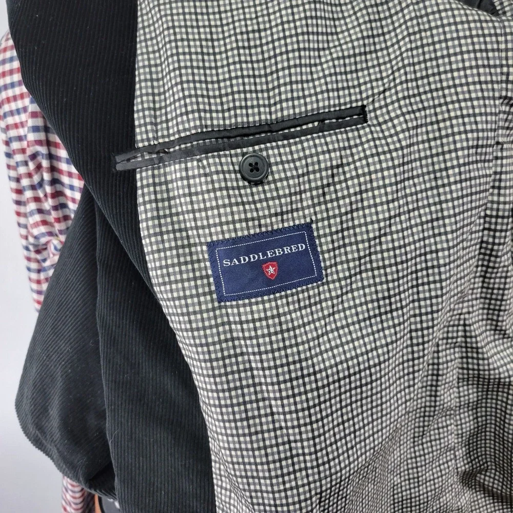 Saddlebred Men's Sport Coat Blazer‎ Two Button Black Corduroy Cotton Size 48L